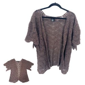 Theory Brown Grannycore Crochet Open Front Grannie Cardigan Size Small